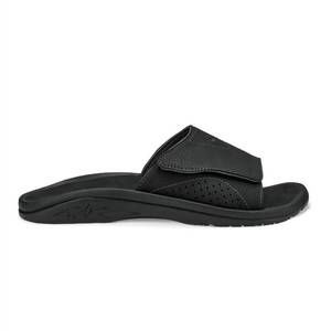 NEW OLUKAI men’s nalu versatile slide sandals in black/black
